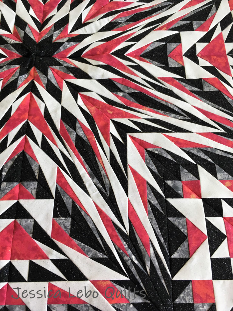 advanced foundation paper piecing quilt pattern kaleidoscope star black red white quilt