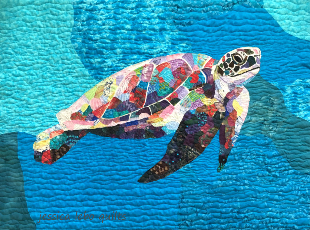 wildlife fabric collage quilt seaturtle fiber art